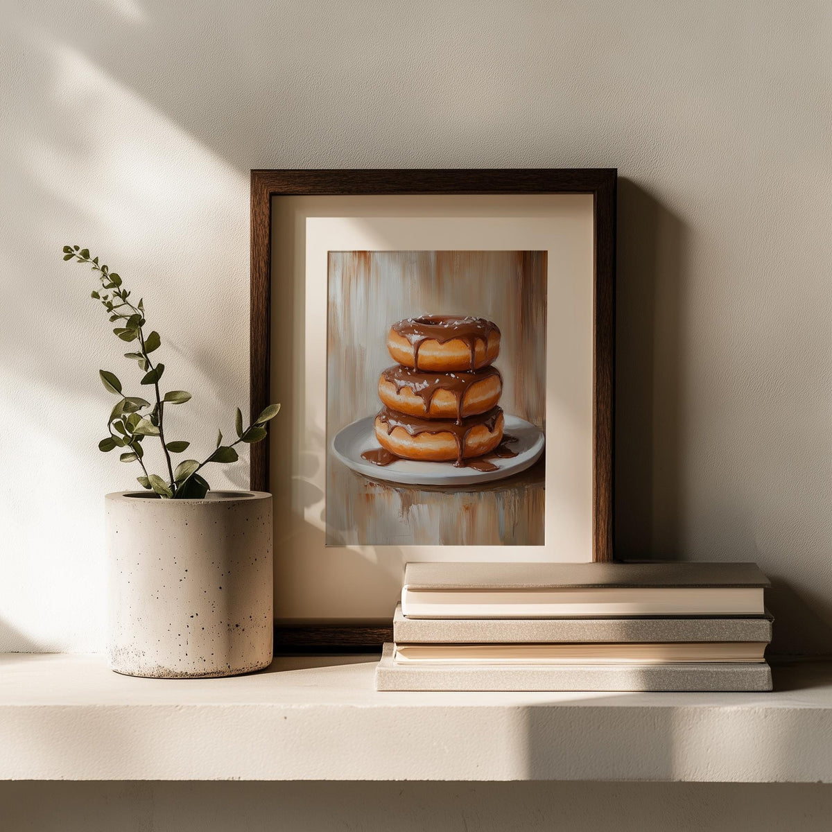 Chocolate Donuts kitchen art print shown in a room setting