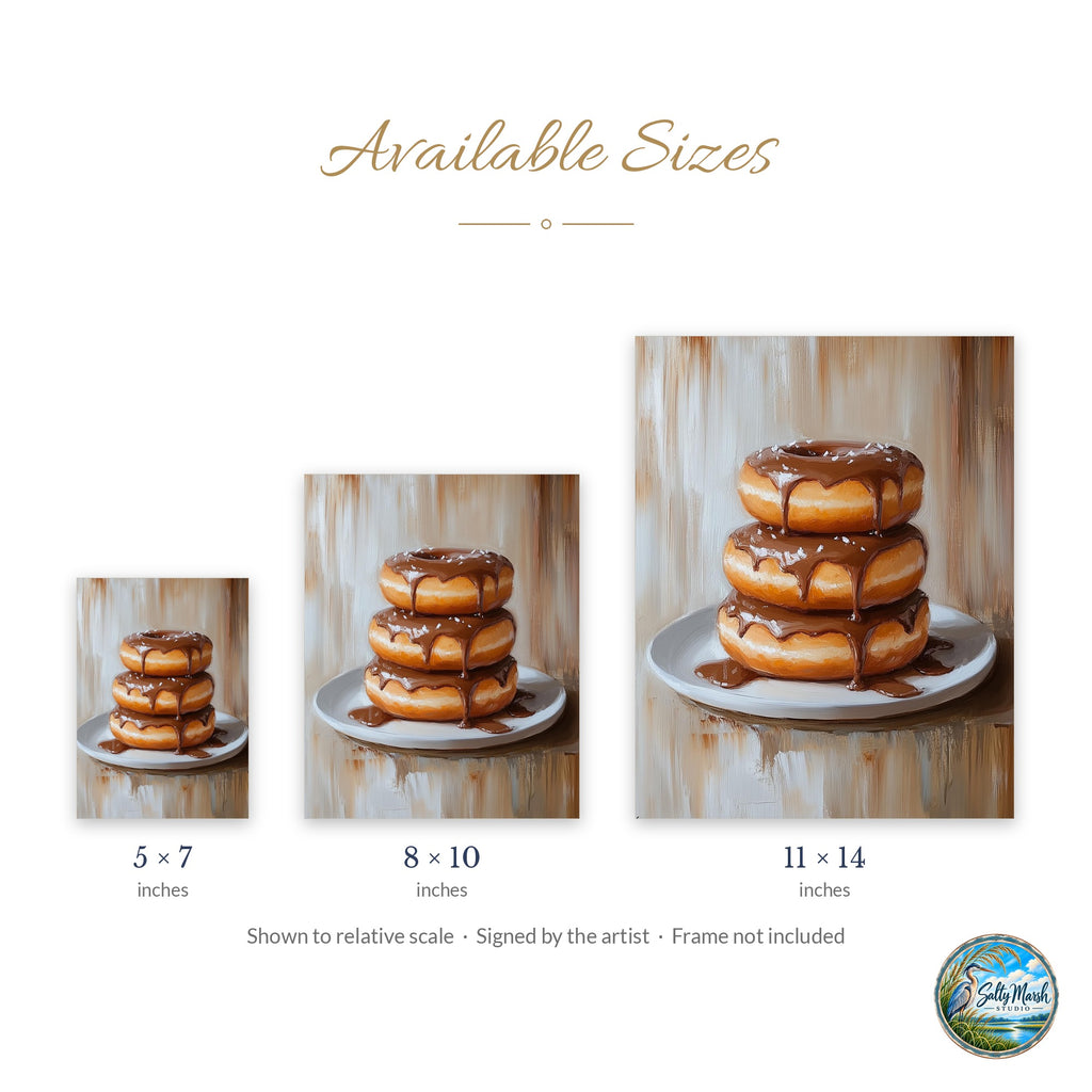 Chocolate Donuts art print size guide: 5x7, 8x10 and 11x14