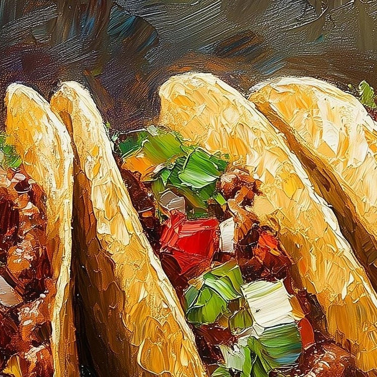 Rustic Tacos kitchen art print close-up detail
