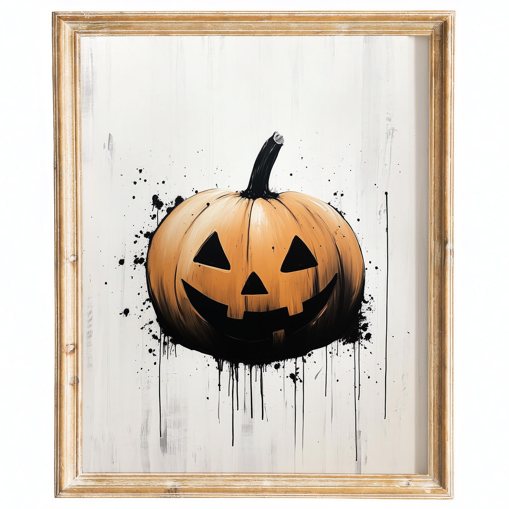 Minimal Pumpkin Halloween art print framed