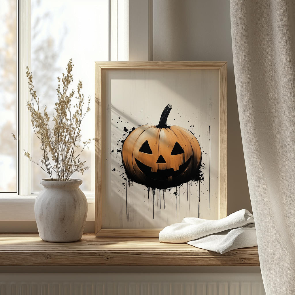 Minimal Pumpkin Halloween art print shown in a room setting