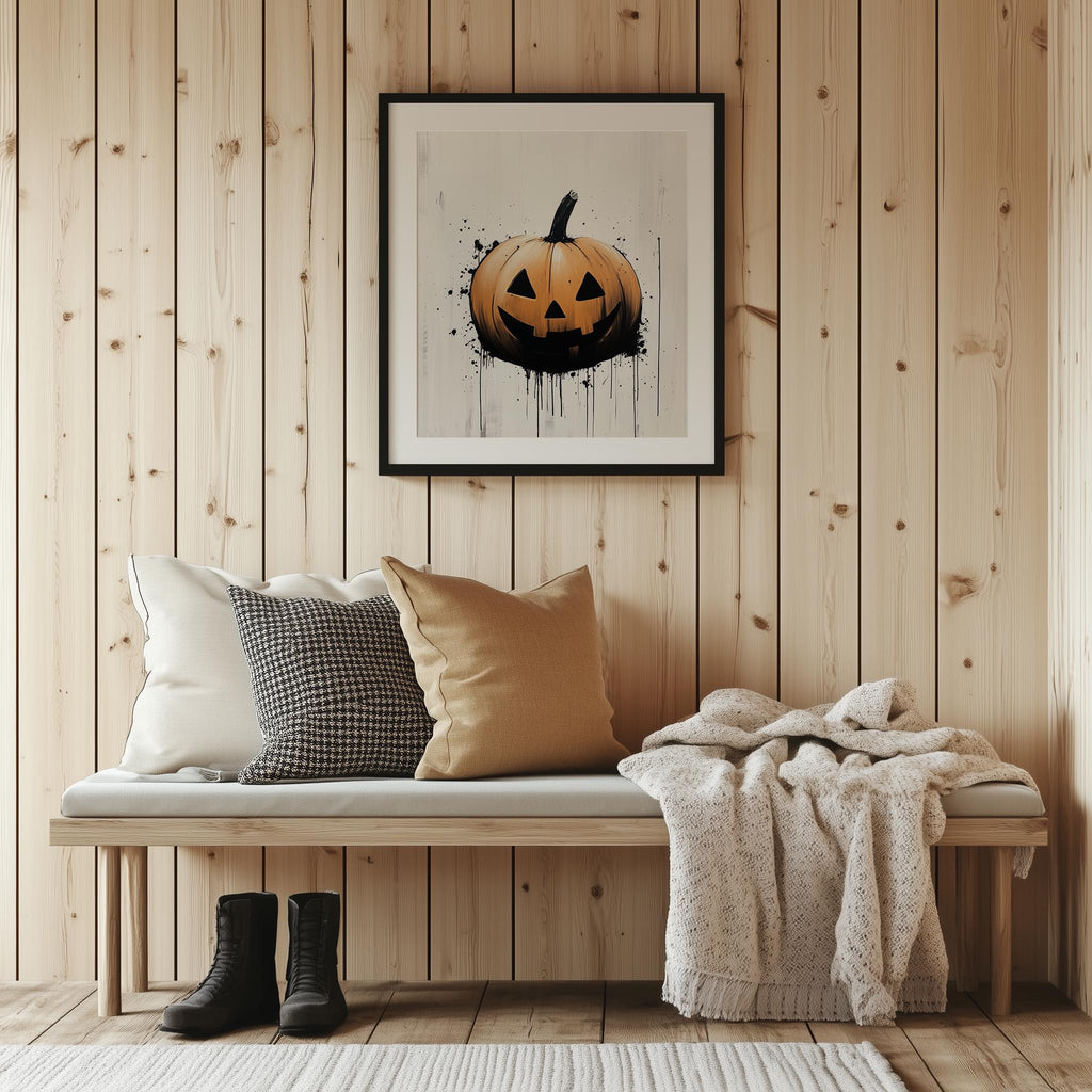 Minimal Pumpkin Halloween art print shown in a room setting