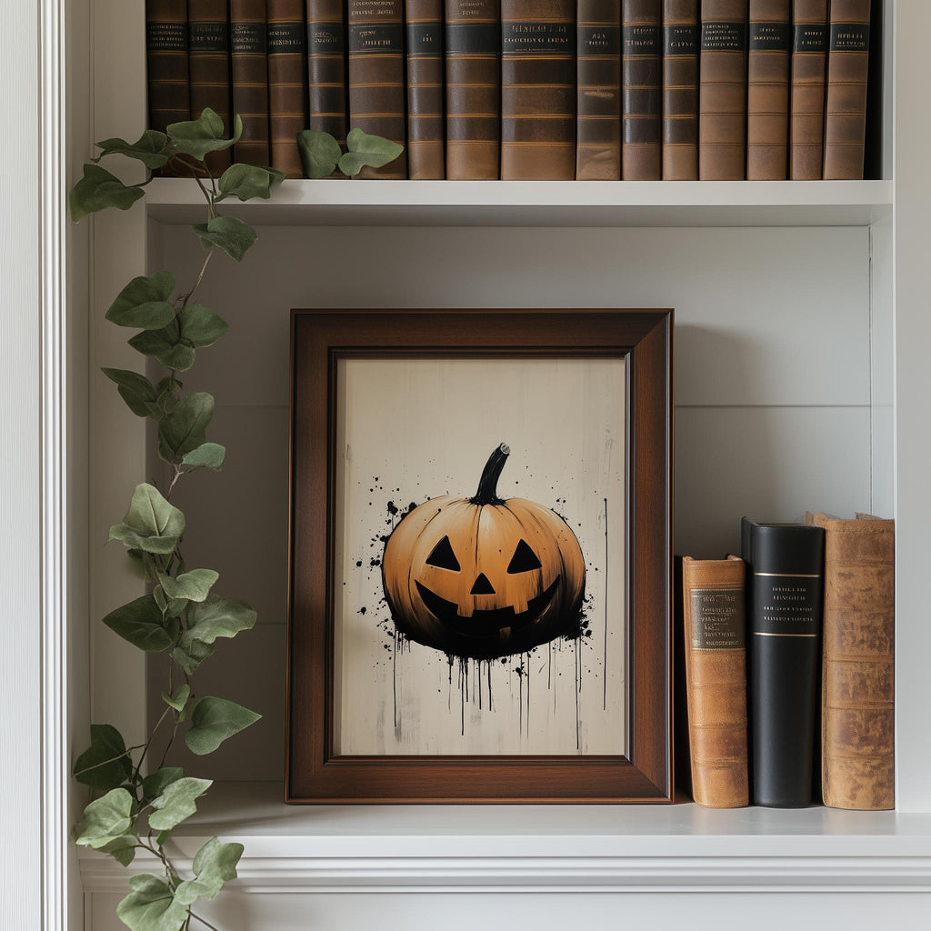 Minimal Pumpkin Halloween art print shown in a room setting