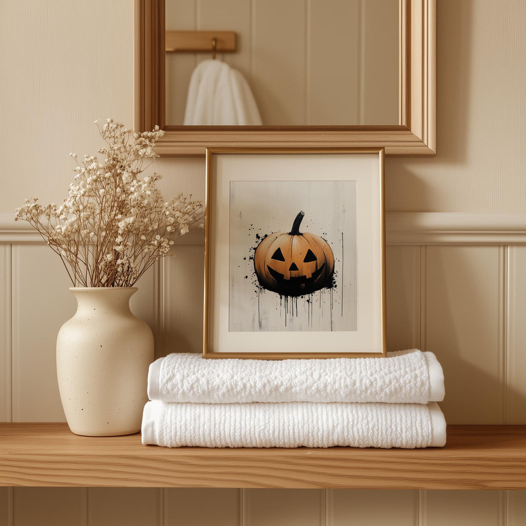 Minimal Pumpkin Halloween art print shown in a room setting