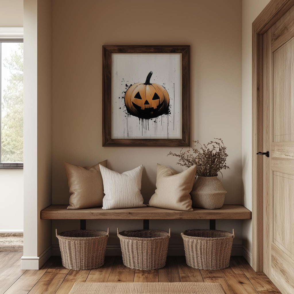 Minimal Pumpkin Halloween art print shown in a room setting