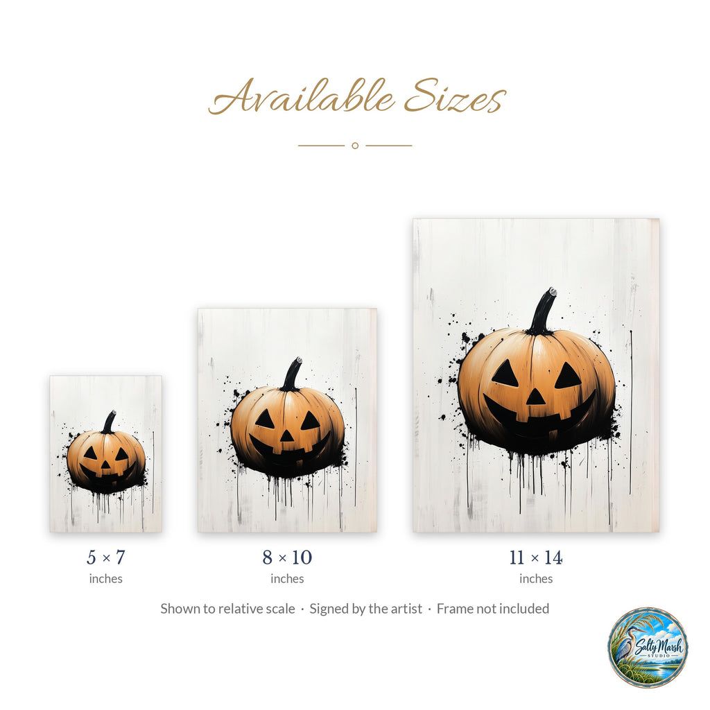 Minimal Pumpkin art print size guide: 5x7, 8x10 and 11x14