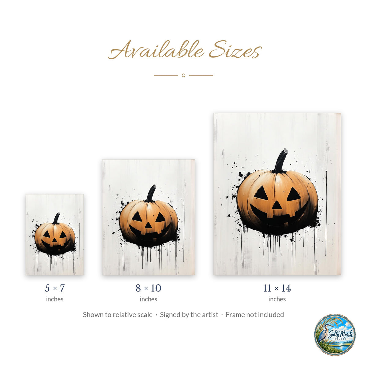 Minimal Pumpkin art print size guide: 5x7, 8x10 and 11x14