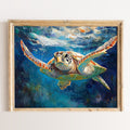 Graceful Sea Turtle animal art print framed