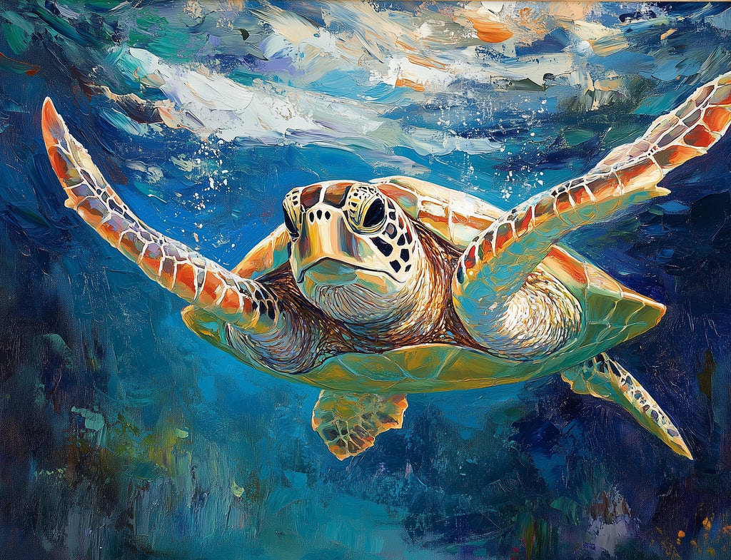 Graceful Sea Turtle animal art print unframed, signed by Pattie Overcash