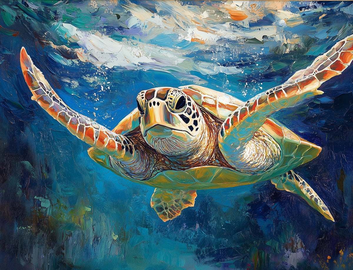 Graceful Sea Turtle animal art print unframed, signed by Pattie Overcash