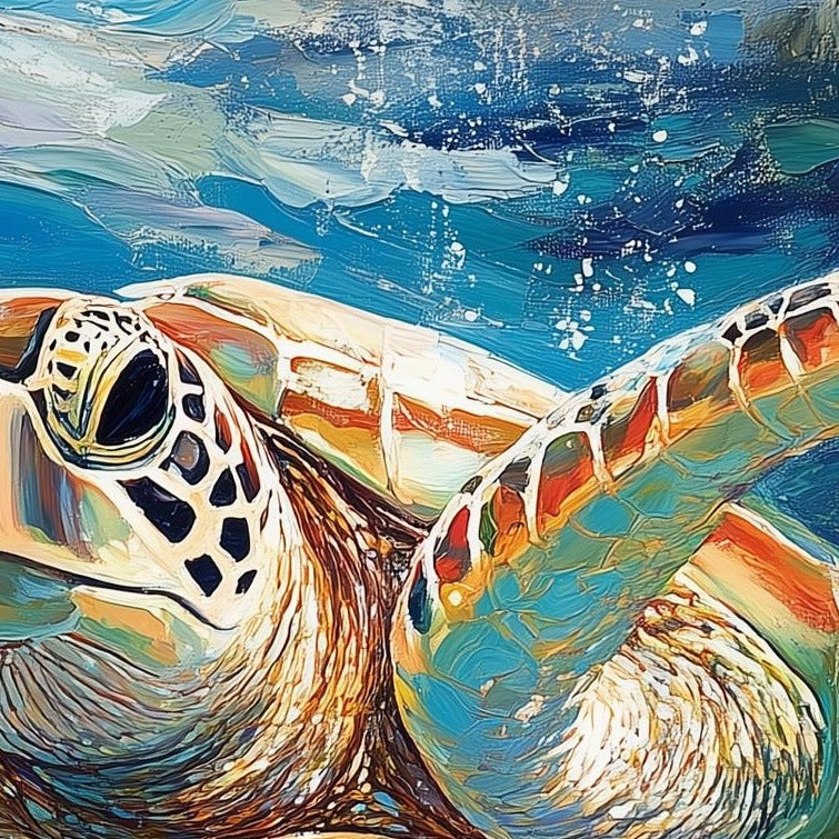 Graceful Sea Turtle animal art print close-up detail