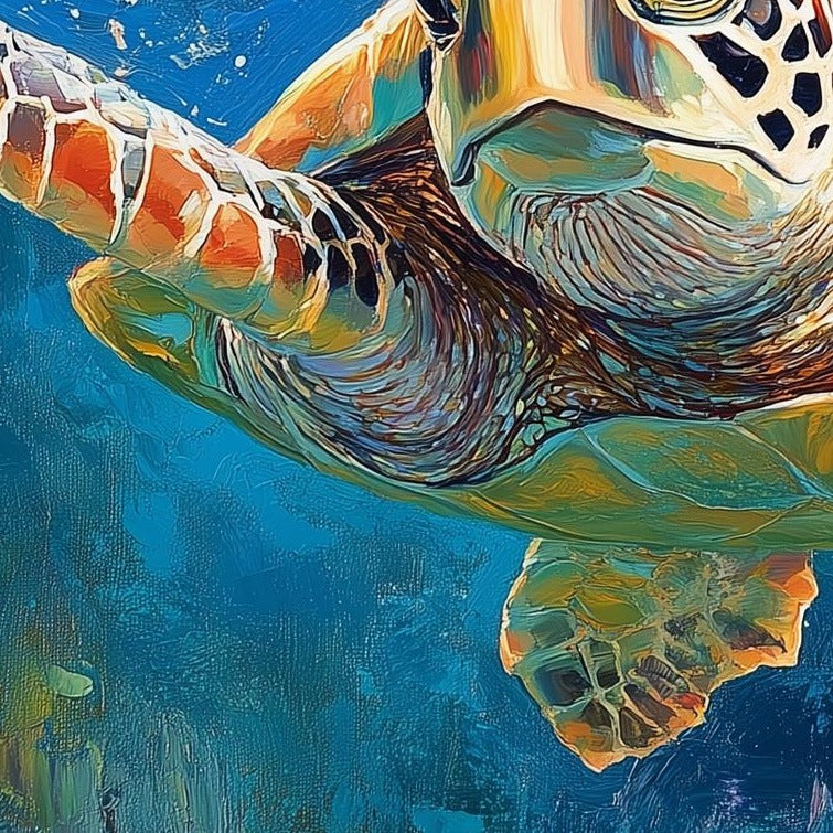 Graceful Sea Turtle animal art print close-up detail