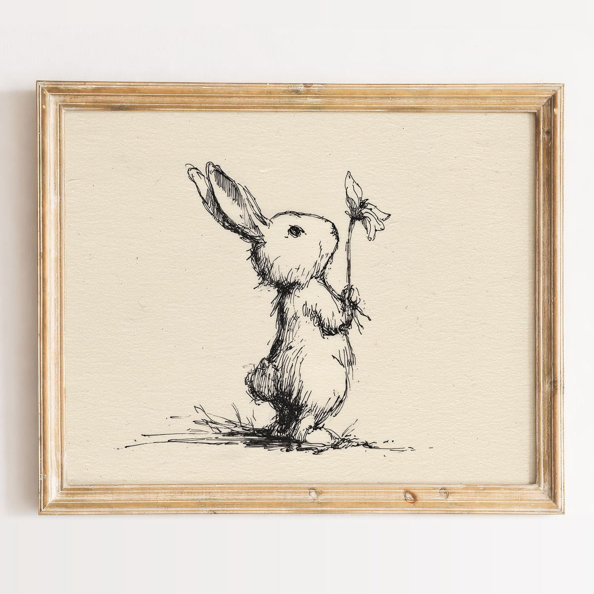 Rabbit with Flower animal art print framed