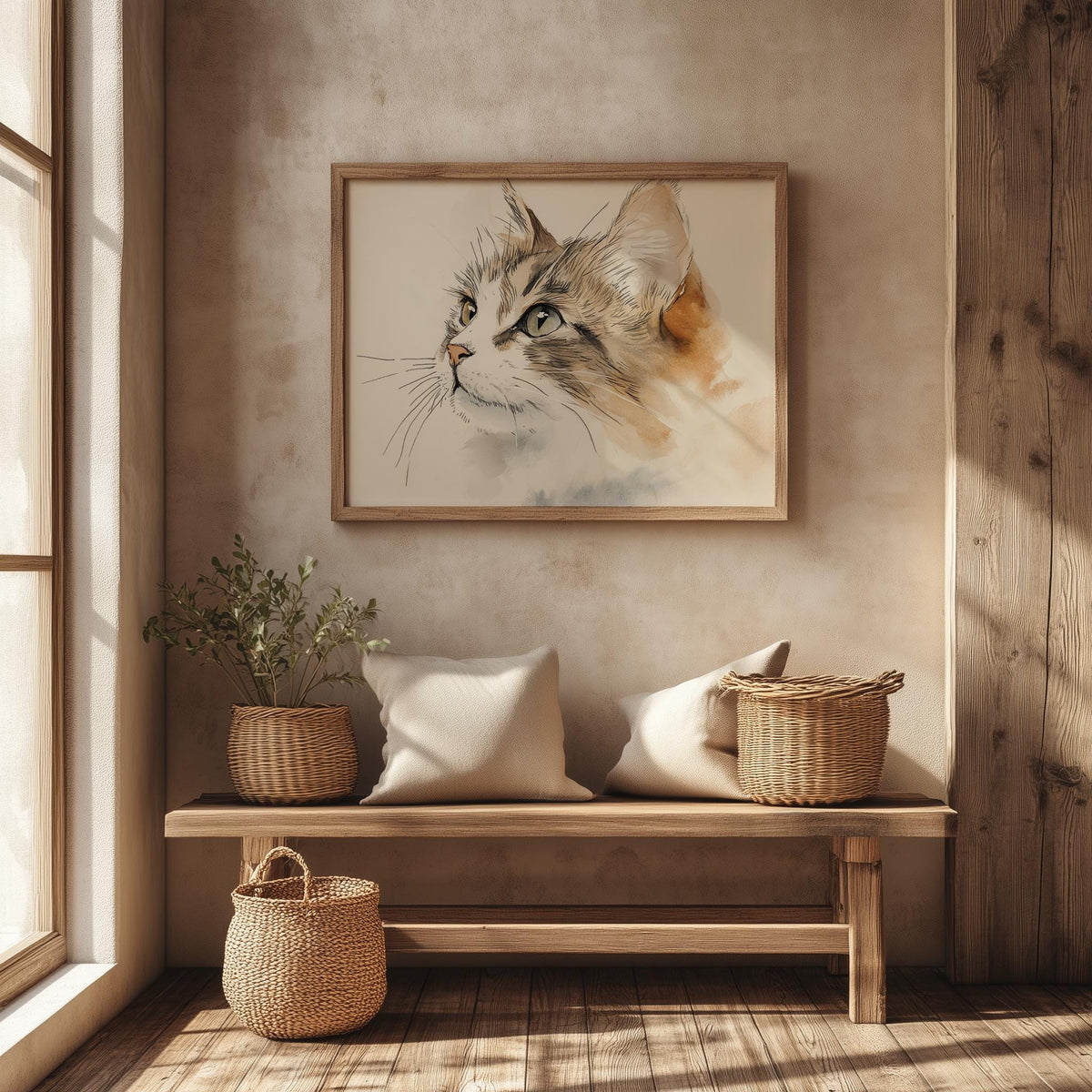 Maine Coon Sketch animal art print shown in a room setting