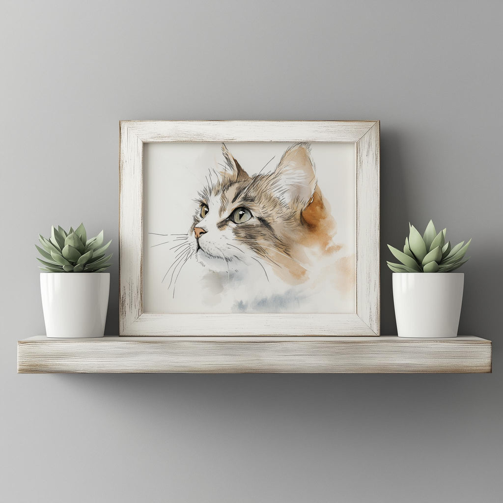 Maine Coon Sketch animal art print shown in a room setting