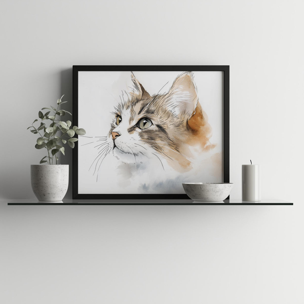 Maine Coon Sketch animal art print shown in a room setting