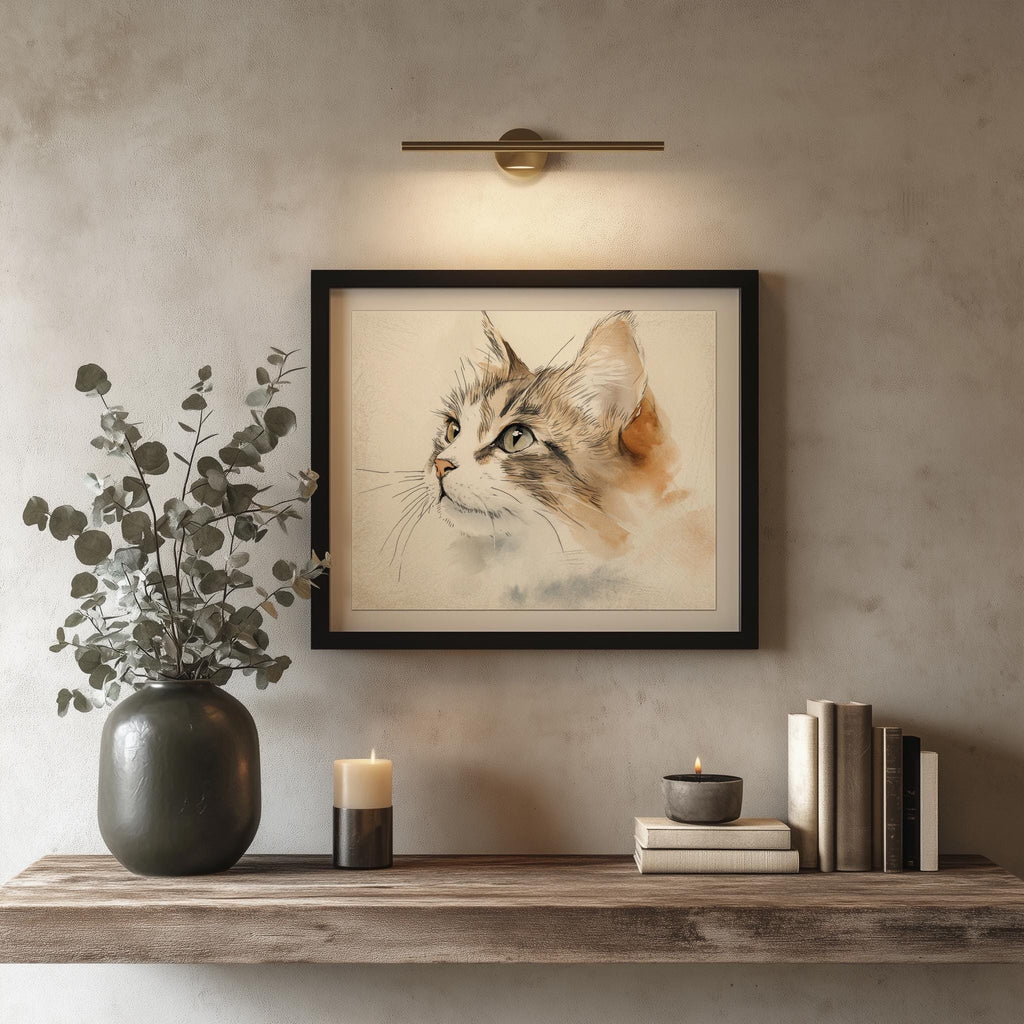 Maine Coon Sketch animal art print shown in a room setting