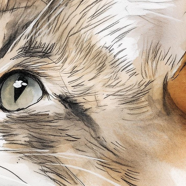Maine Coon Sketch animal art print close-up detail