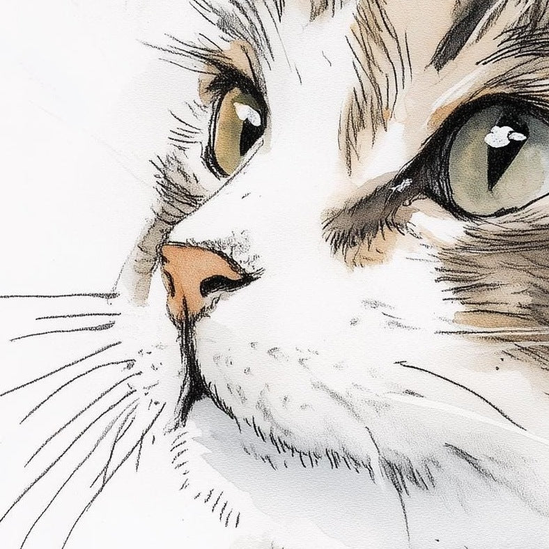 Maine Coon Sketch animal art print close-up detail