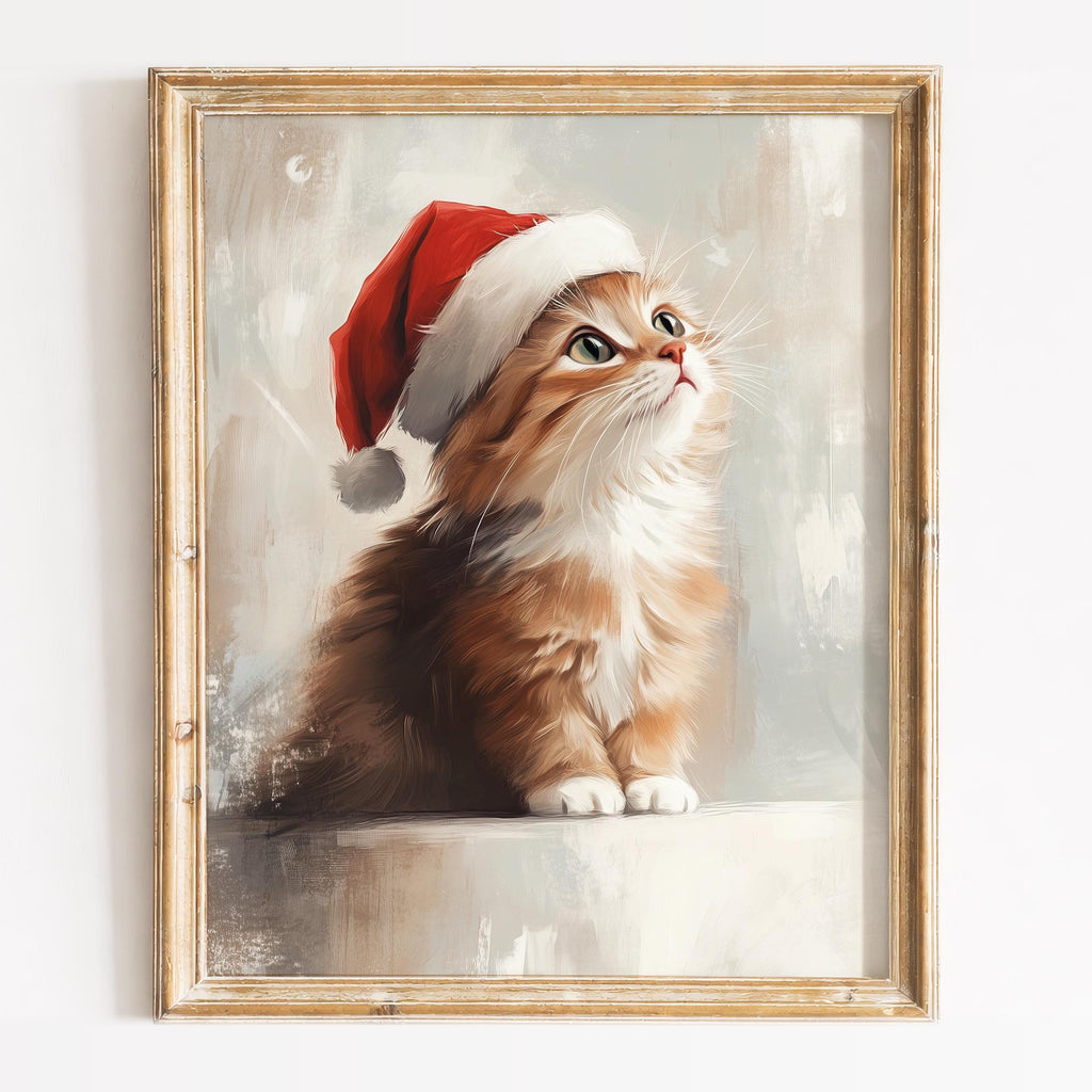 Orange Kitten Christmas art print framed