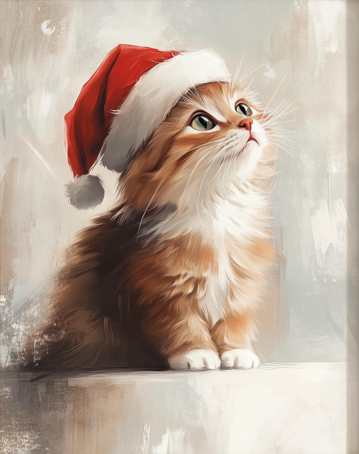 Orange Kitten Christmas art print unframed, signed by Pattie Overcash