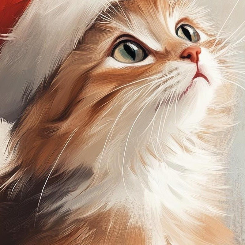 Orange Kitten Christmas art print close-up detail