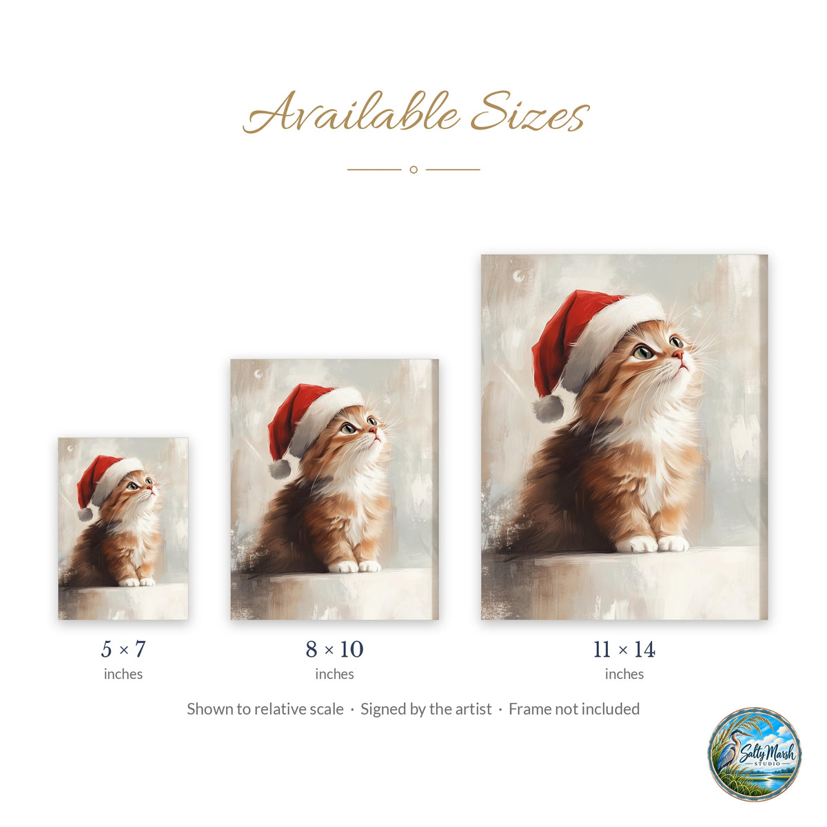 Orange Kitten art print size guide: 5x7, 8x10 and 11x14