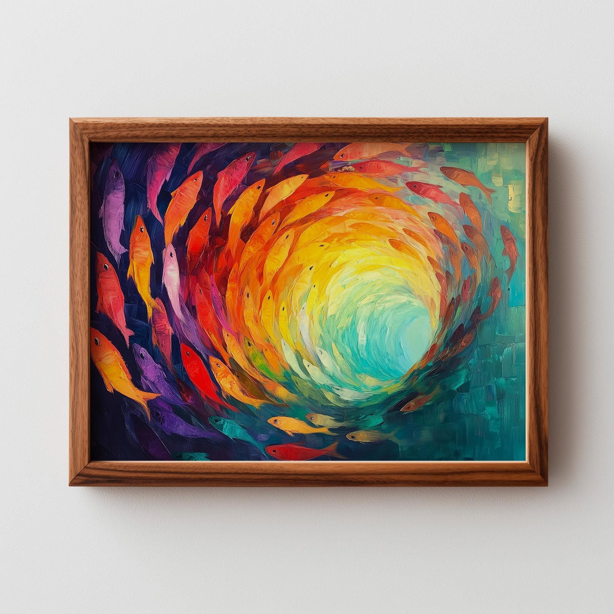 Fish Spiral animal art print shown in a room setting