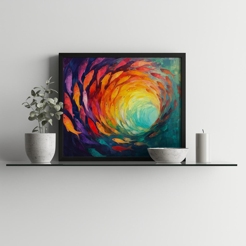 Fish Spiral animal art print shown in a room setting