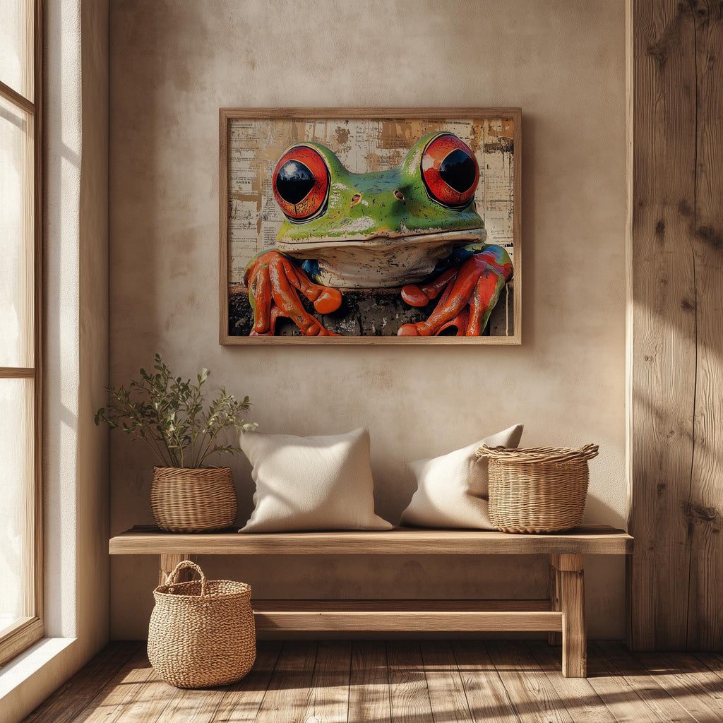 Red Eyed Tree Frog animal art print shown in a room setting
