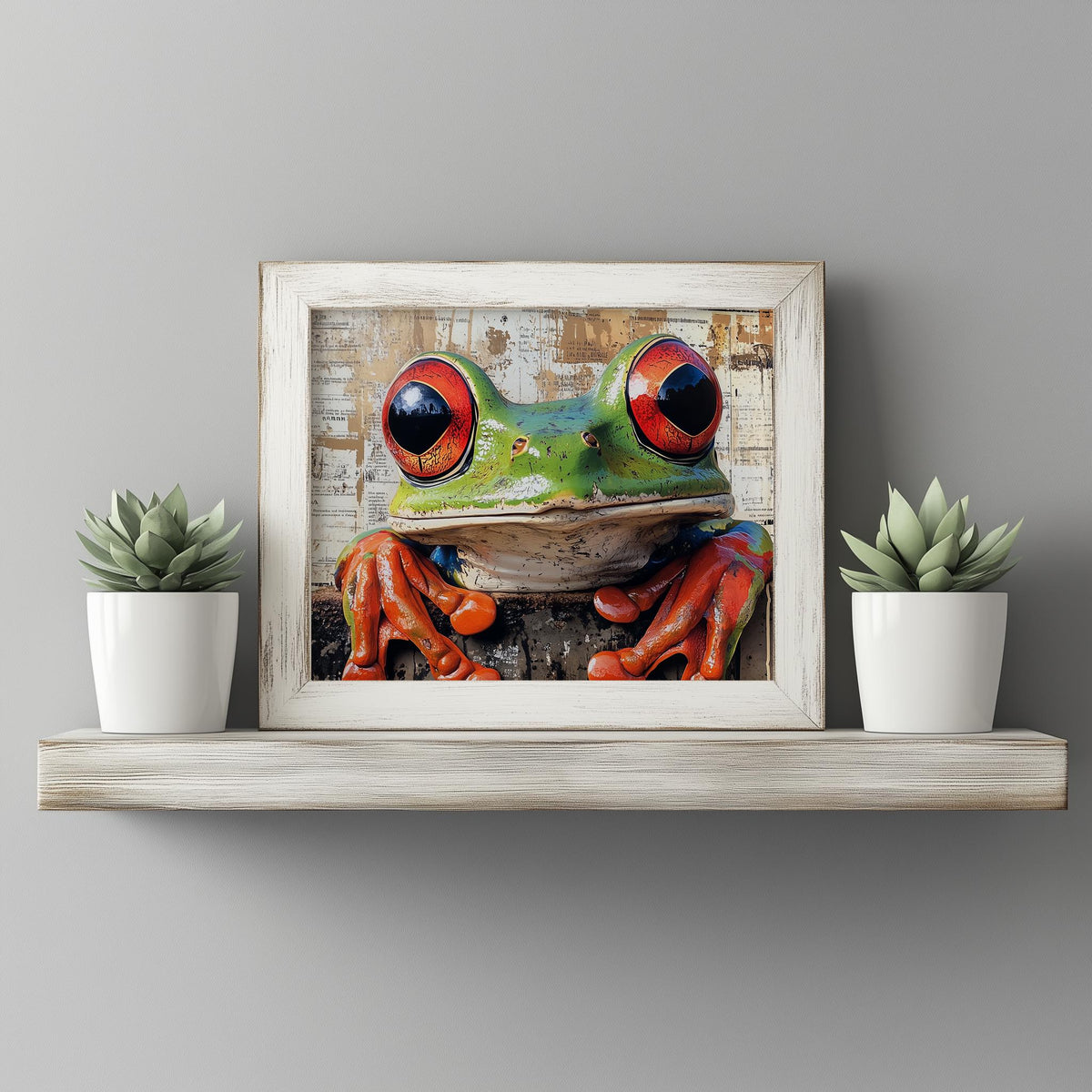 Red Eyed Tree Frog animal art print shown in a room setting