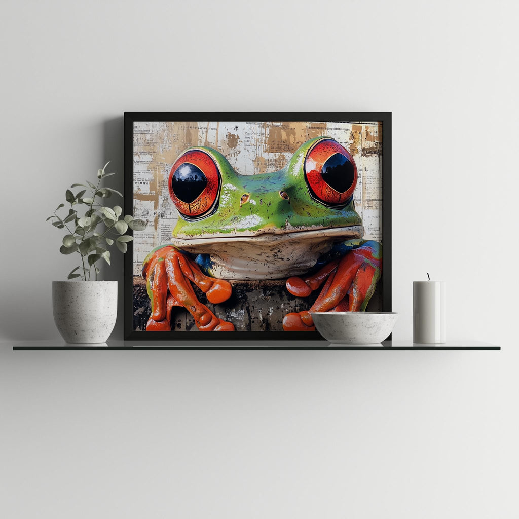 Red Eyed Tree Frog animal art print shown in a room setting