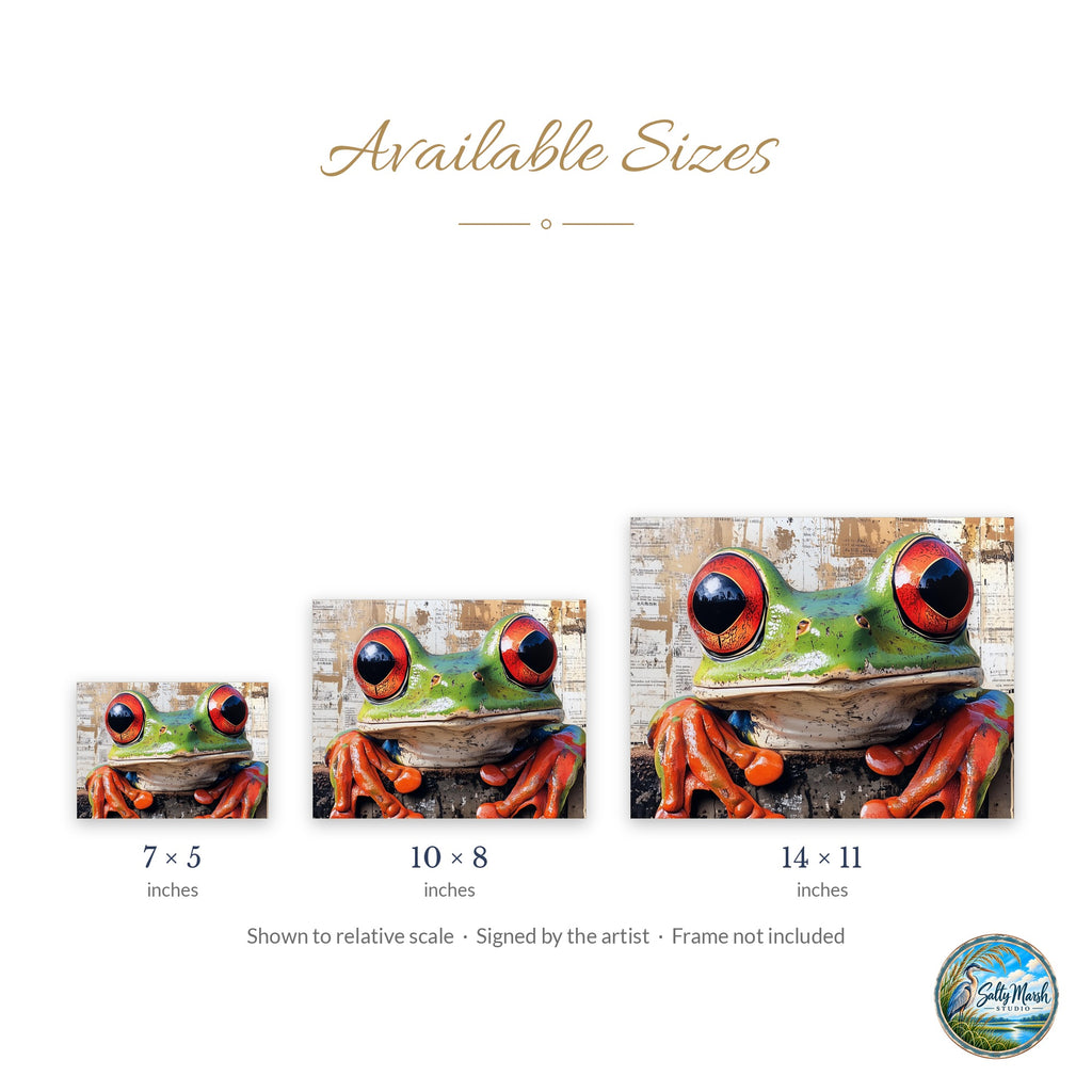 Red Eyed Tree Frog art print size guide: 5x7, 8x10 and 11x14