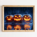Rainy Jack-o-Lanterns Halloween art print framed