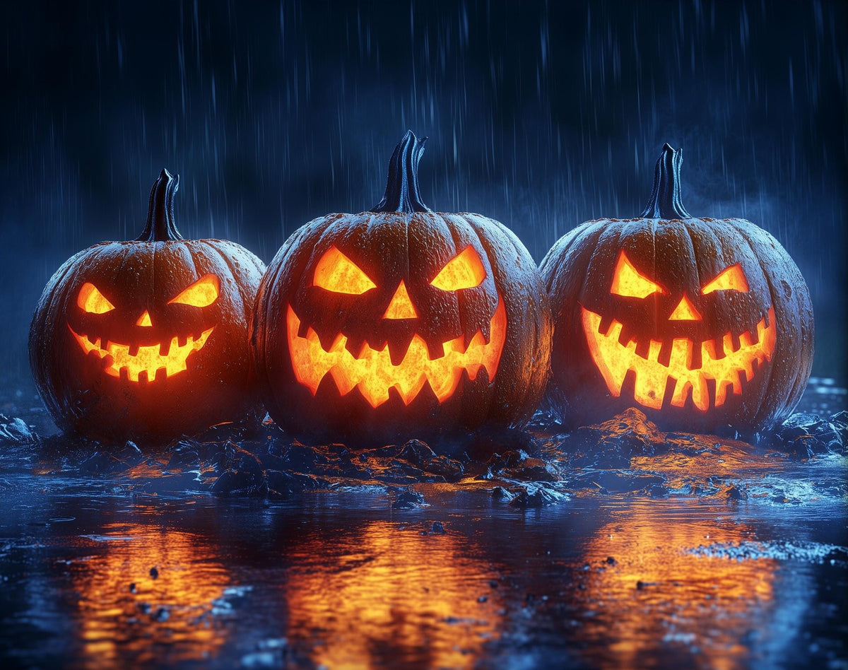 Rainy Jack-o-Lanterns Halloween art print unframed, signed by Pattie Overcash