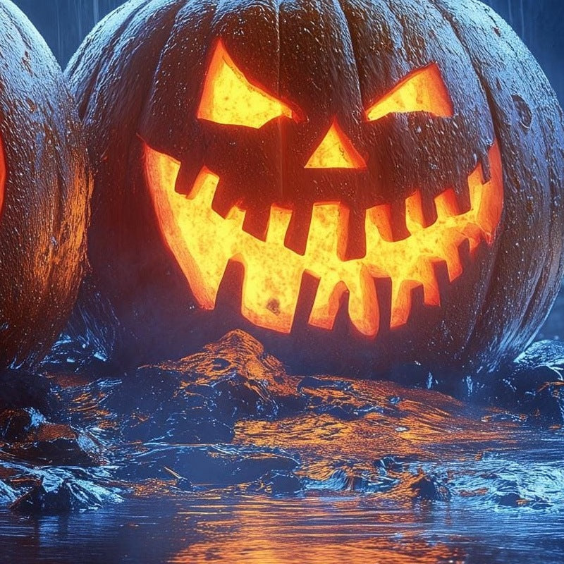 Rainy Jack-o-Lanterns Halloween art print close-up detail