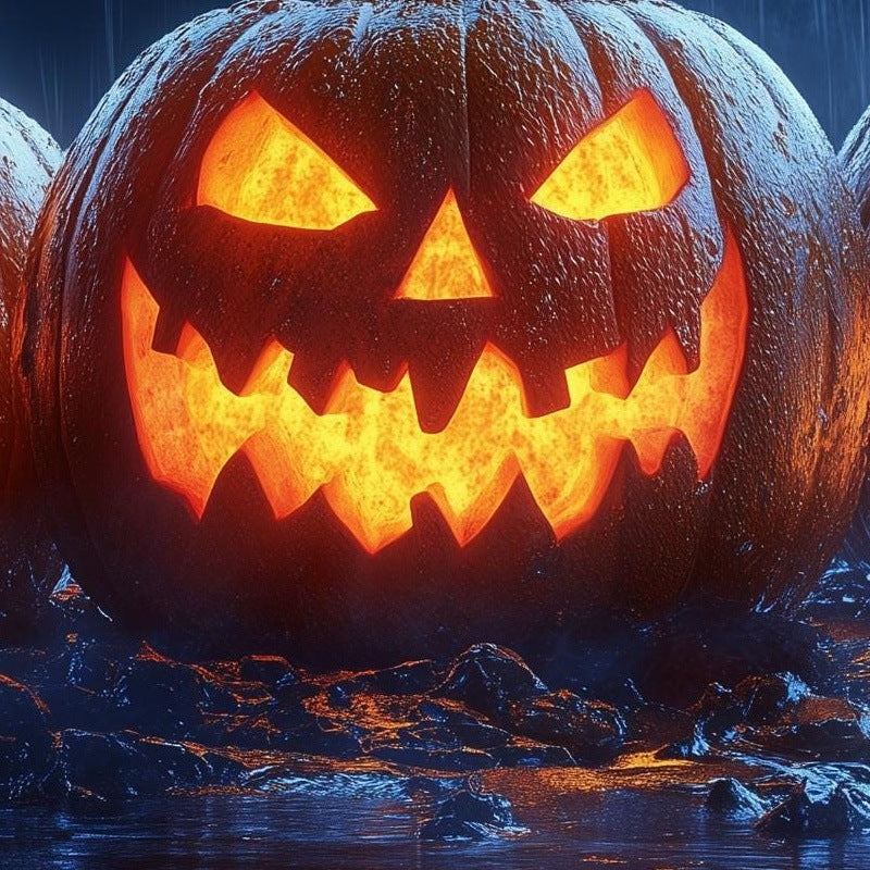Rainy Jack-o-Lanterns Halloween art print close-up detail