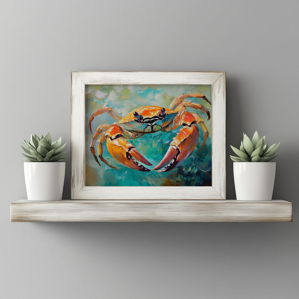 Orange Crab animal art print shown in a room setting