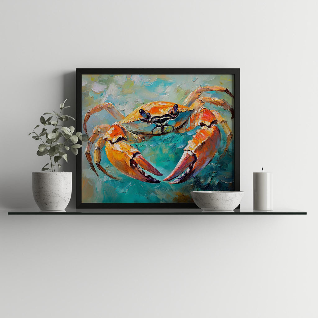 Orange Crab animal art print shown in a room setting