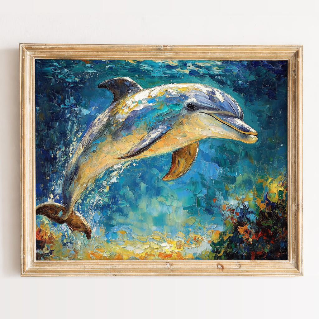 Leaping Dolphin animal art print framed