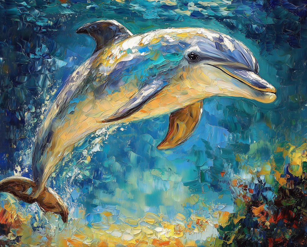 Leaping Dolphin animal art print unframed, signed by Pattie Overcash