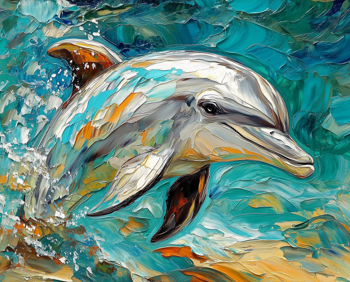 Turquoise Dolphin animal art print unframed, signed by Pattie Overcash