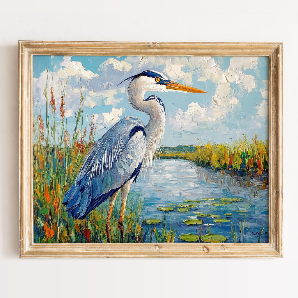 Great Blue Heron animal art print framed