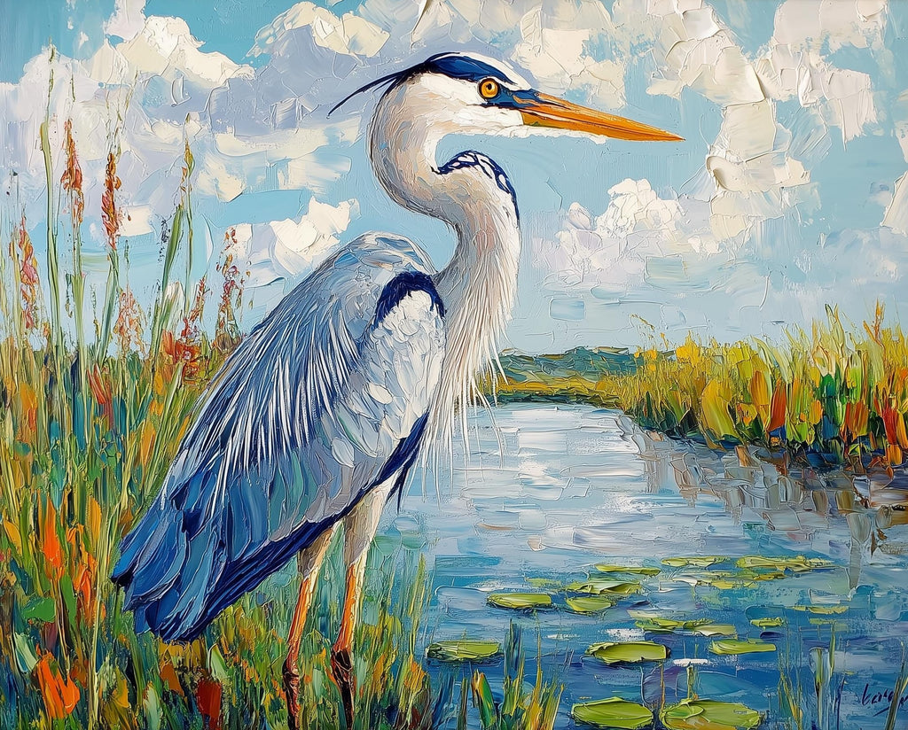 Great Blue Heron animal art print unframed, signed by Pattie Overcash