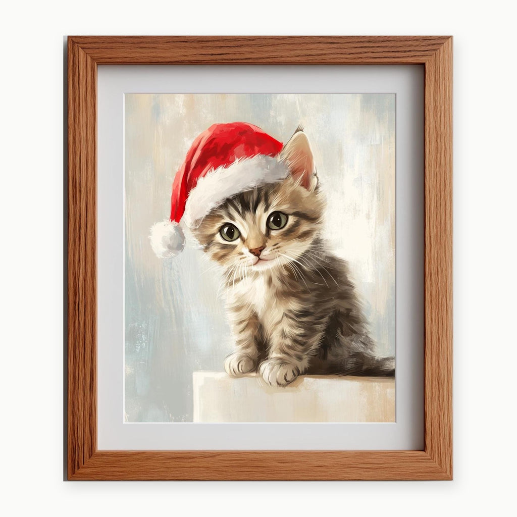 Tabby Kitten Christmas art print framed
