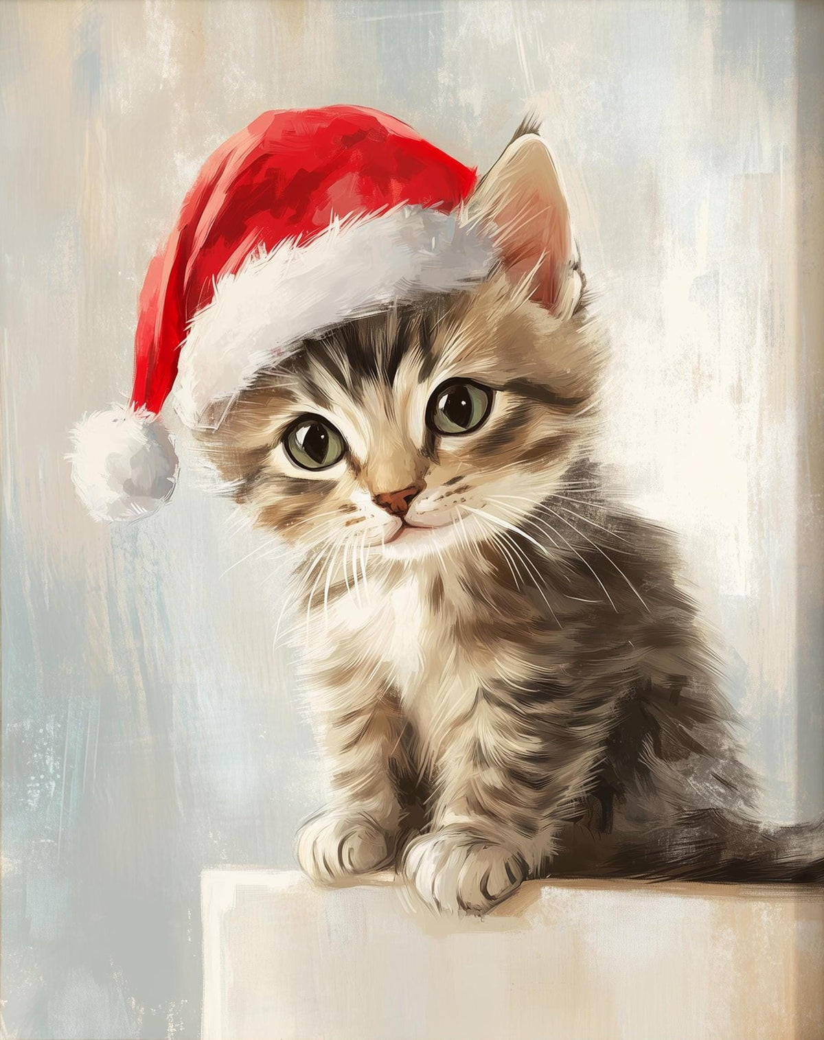 Tabby Kitten Christmas art print unframed, signed by Pattie Overcash