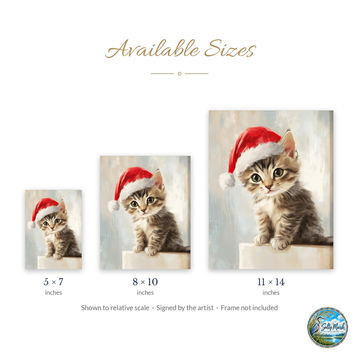 Tabby Kitten art print size guide: 5x7, 8x10 and 11x14