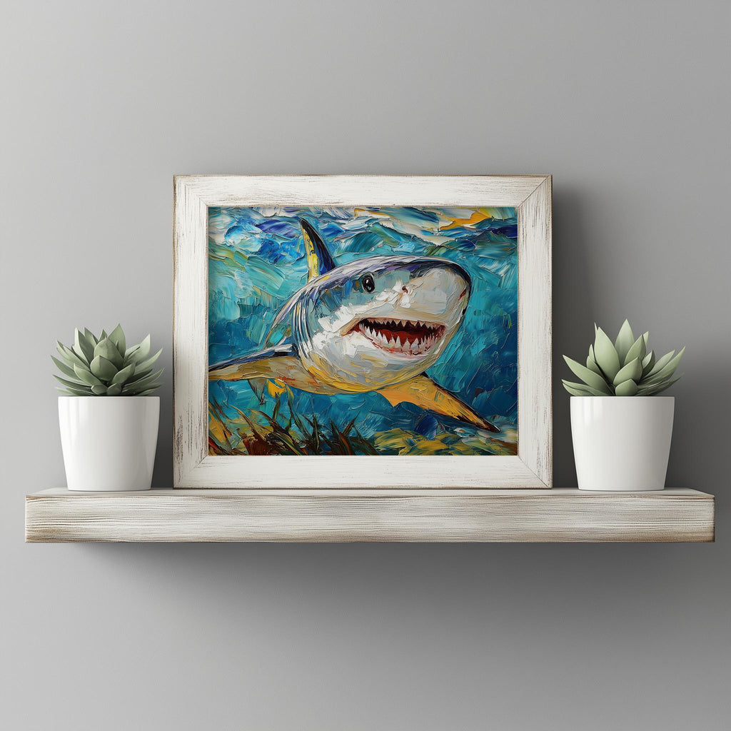 Bold Shark animal art print shown in a room setting