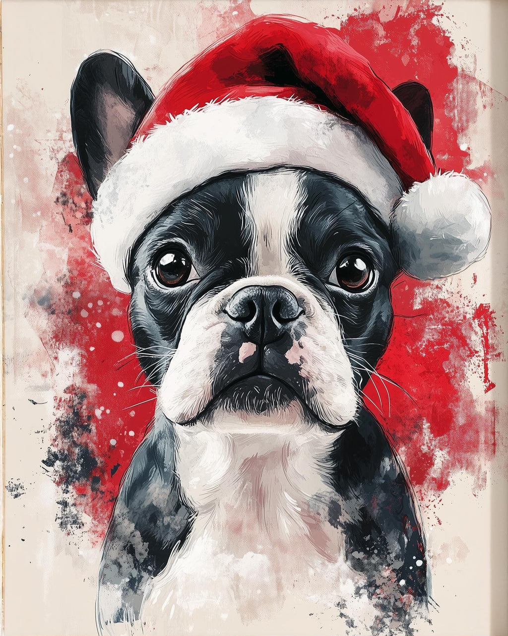 Boston Santa Hat Christmas art print unframed, signed by Pattie Overcash