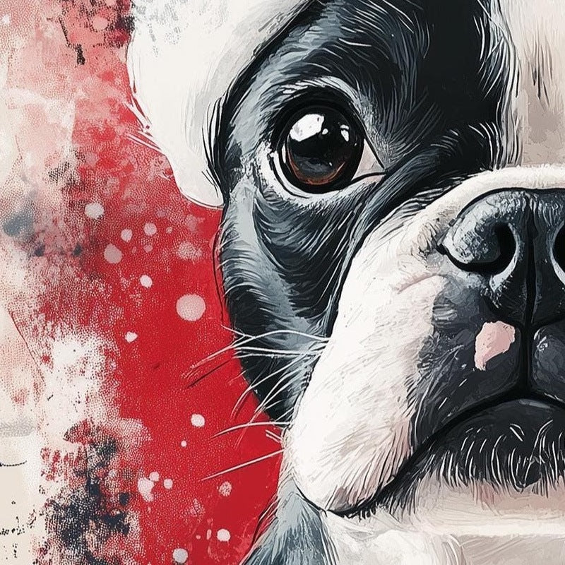 Boston Santa Hat Christmas art print close-up detail